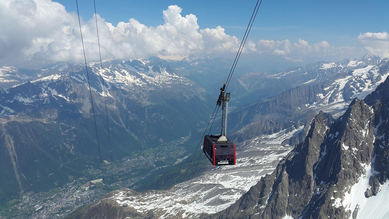 The cable car to the Aiguille du Midi above Chamonix