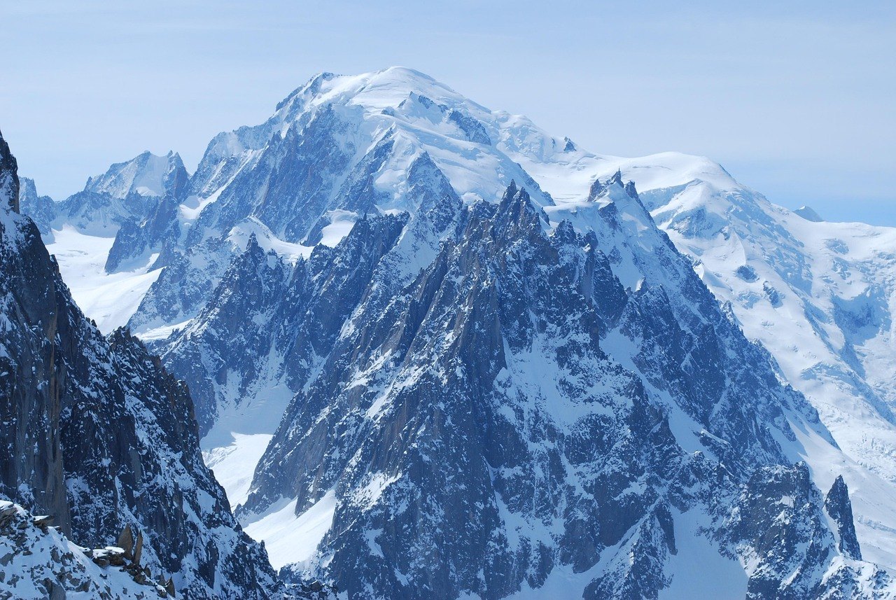 The snow-covered summit of Mont Blanc