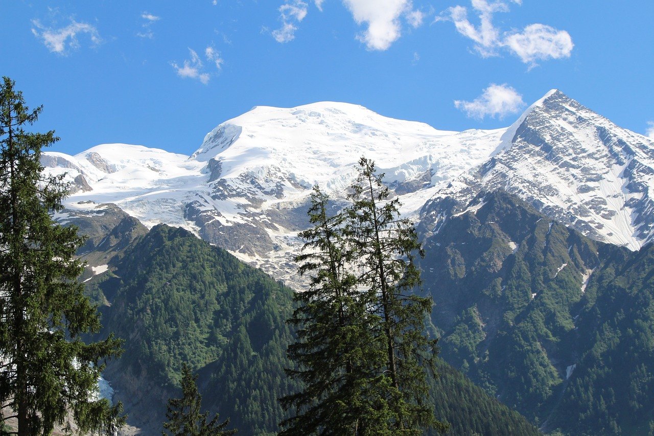 Mont Blanc above the forests of Chamonix