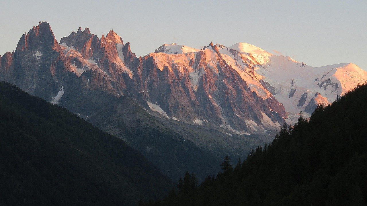 Evening glow over the Aiguilles of Chamonix